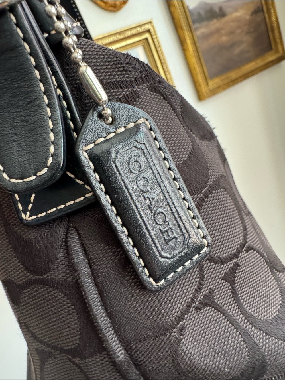 Vintage Coach Soft Signature Demi Black Jacquard Shoulder Bag #6044 Y2K - Picture 4 of 11